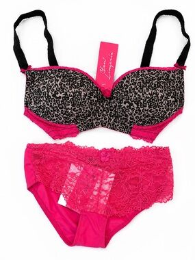 NWT You! Lingerie Berry Monroe Nursing Bra & Pink Lace Brief Set 34C S